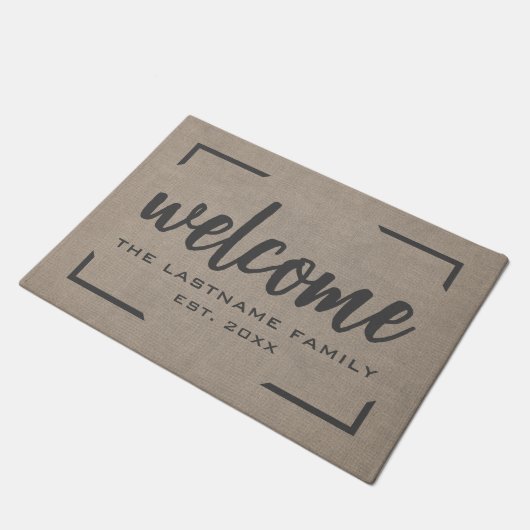 Paillasson Rustic Modern Burlap - Bienheureux Script Bienvenu (Incliné)