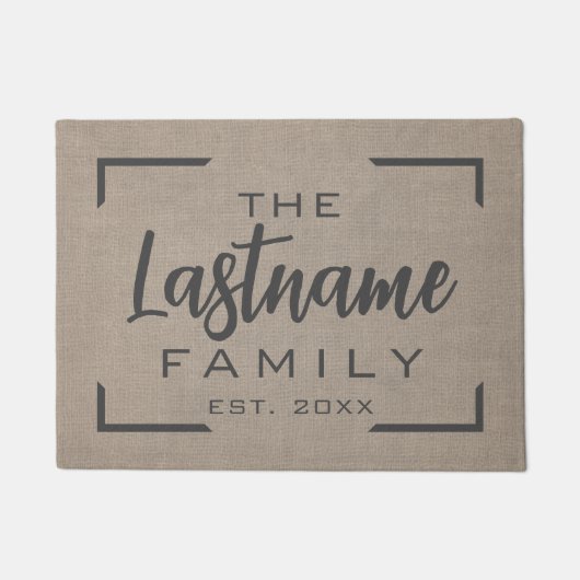 Paillasson Rustic Modern Burlap - Bienheureux Script Bienvenu (Devant)