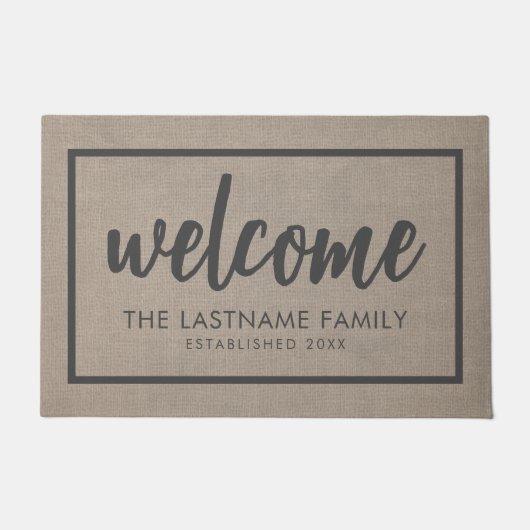 Paillasson Rustic Modern Burlap - Bienheureux Script Bienvenu (Devant)