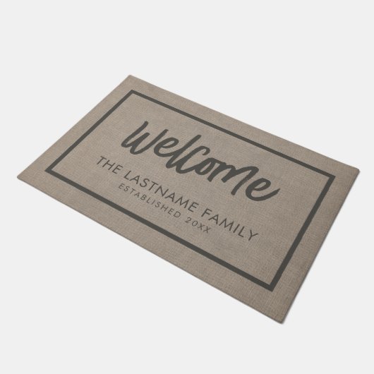 Paillasson Rustic Modern Burlap - Script Welcome (Incliné)