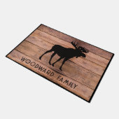 Paillasson Rustic Wood Family Name Moose Silhouette (Incliné)