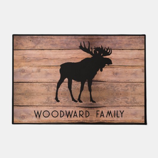 Paillasson Rustic Wood Family Name Moose Silhouette (Devant)