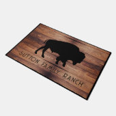 Paillasson Rustic Wood Nom de famille Bison Silhouette (Incliné)