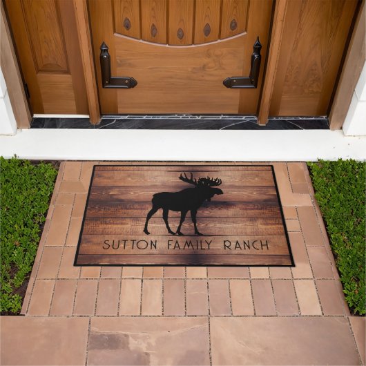 Paillasson Rustic Wood Nom de famille Moose Silhouette (De plein air)