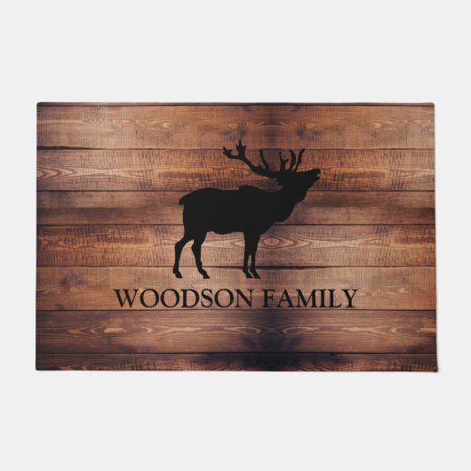 Paillasson Rustic Wood Nom de famille Walking Elk (Devant)