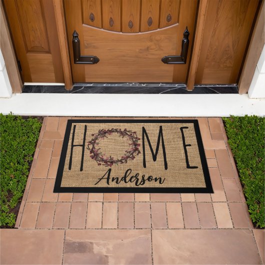 Paillasson Rustic Wreath Faux Burlap Home Family Nom Doormat (De plein air)