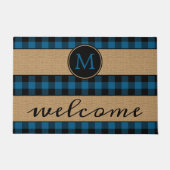 Paillasson Rustique Bleu Noir Buffalo Check Plaid Motif (Devant)