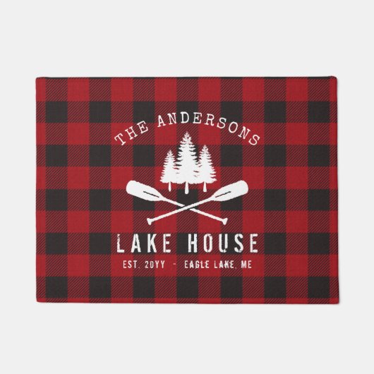 Paillasson Rustique Country Lake House Tree Red Buffalo Plaid (Devant)
