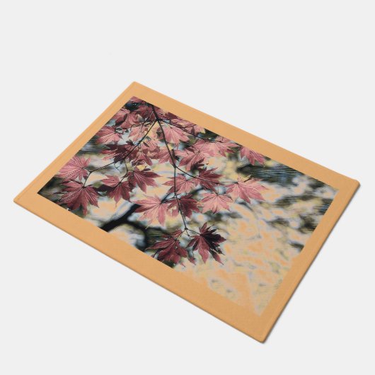 Paillasson Rustique feuille d'érable rouillé rouge brun rose (Incliné)