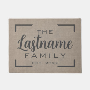 Paillasson Rustique moderne Burlap - Script de famille Bienve