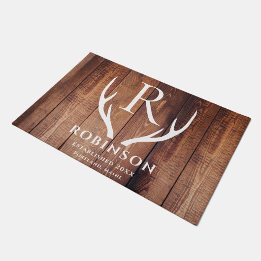 Paillasson Rustique Moderne Monogramme Cerf Antlers Planiers  (Incliné)