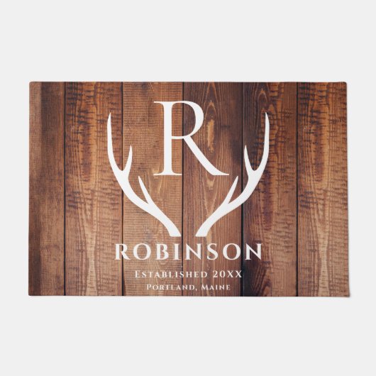 Paillasson Rustique Moderne Monogramme Cerf Antlers Planiers (Devant)