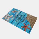 Paillasson Rustique Nautique Bleu Burlap Starfish (Incliné)