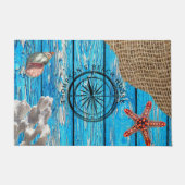 Paillasson Rustique Nautique Bleu Burlap Starfish (Devant)
