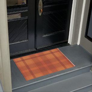 Paillasson Rustique Orange Automne Plaid Tartan