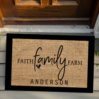 Paillasson Rustique Pays Faux Burlap Foi Famille Ferme Porte