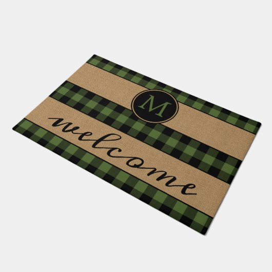 Paillasson Rustique vert noir Buffalo chèque Motif plaid (Incliné)