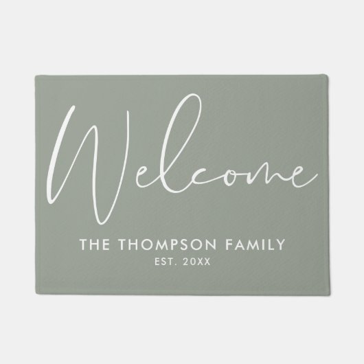 Paillasson Sage Green Custom Family Name Welcome (Devant)