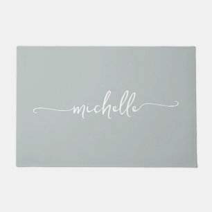 Paillasson Sage moderne Vert Monogramme Nom Script