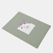 Paillasson Sage Stripe Purple Floral Script Monogramme mat de (Incliné)