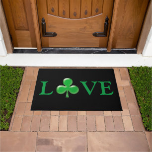 Paillasson Saint-Patrick Love Vert Trèfle Shamrock noir