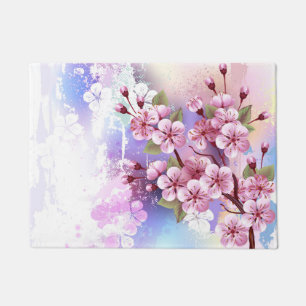 Paillasson Sakura rose sur la peinture Arrière - plan