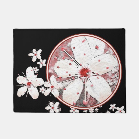 Paillasson Sakura rouge et blanc cerisier fleur asiatique flo (Devant)