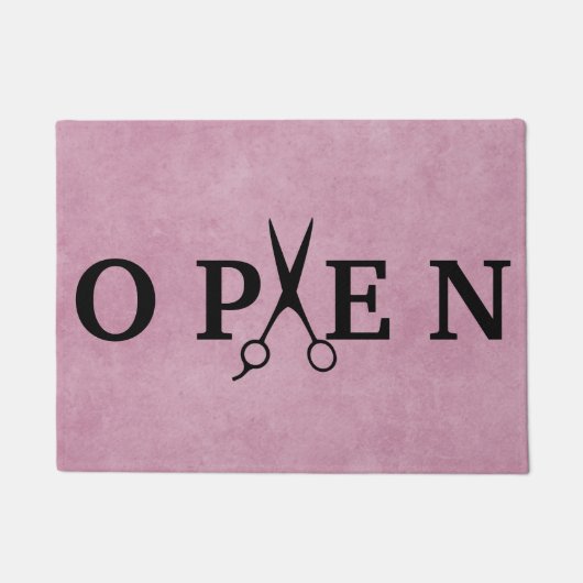 Paillasson Salon de cheveux Ciseau noir Open Welcome Doormat (Devant)