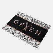 Paillasson Salon de cheveux Rose de ciseau or Leopard Bienven (Incliné)