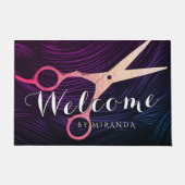 Paillasson Salon des cheveux Coiffeur Rose Ciseaux d'or Bienv (Devant)
