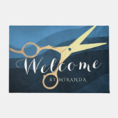 Paillasson Salon des cheveux Coiffeuse Ciseaux d'or bleu Bien (Devant)