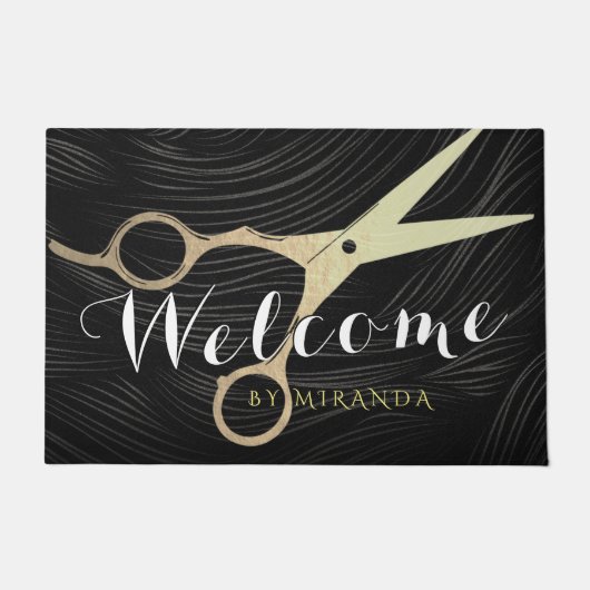 Paillasson Salon des cheveux Coiffeuse Ciseaux d'or noir Bien (Devant)