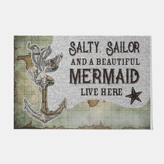 Paillasson Salty Sailor And A Beautiful Mermaid Live Here (Devant)