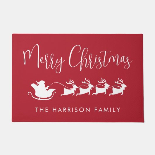 Paillasson Santas Sleigh Joyeux Noël Rouge (Devant)