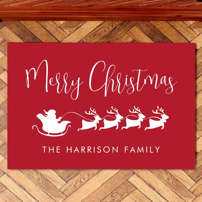 Paillasson Santas Sleigh Joyeux Noël Rouge (Créateur téléchargé)