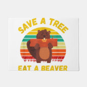 Paillasson Sauvez un arbre Mangez un castor amusant Pun casto (Devant)