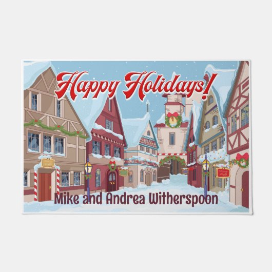 Paillasson Scène de vacances d'hiver de Noël personnalisable (Devant)