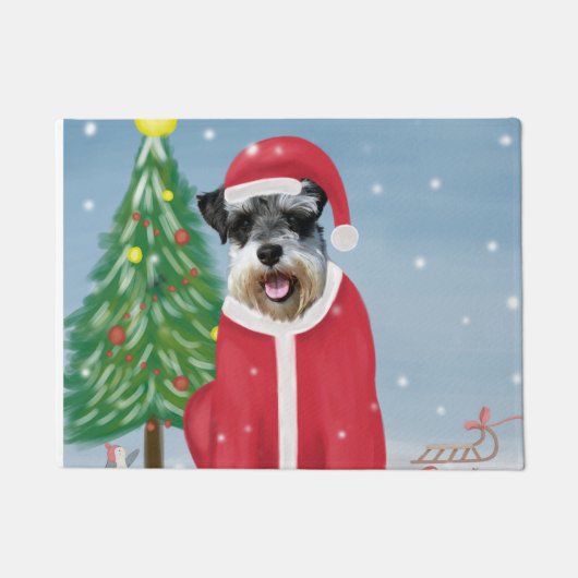 Paillasson Schnauzer Chien à Noël de neige (Devant)