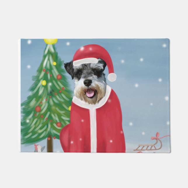 Paillasson Schnauzer Chien à Noël de neige (Devant)