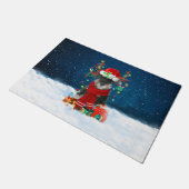 Paillasson Schnauzer Chien en neige avec cadeaux de Noël (Incliné)