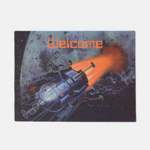 Paillasson Science-fiction vintage, fusée lunaire décollant