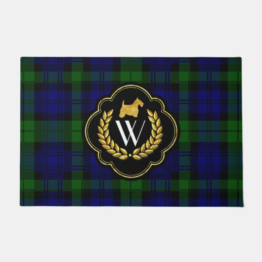 Paillasson Scottie, guirlande et monogramme d'or (Devant)