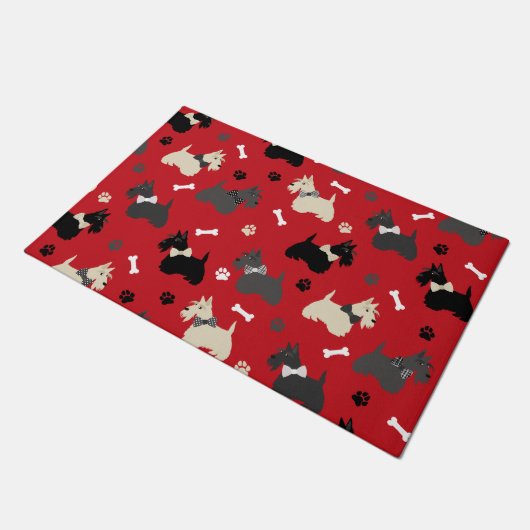 Paillasson Scottish Terrier Paws and Bones Red (Incliné)