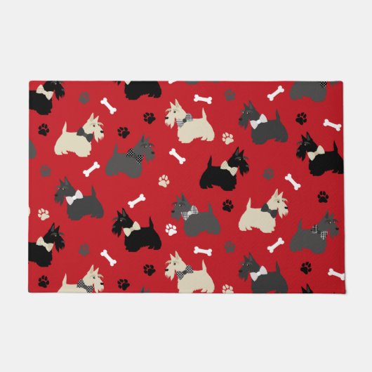 Paillasson Scottish Terrier Paws and Bones Red (Devant)