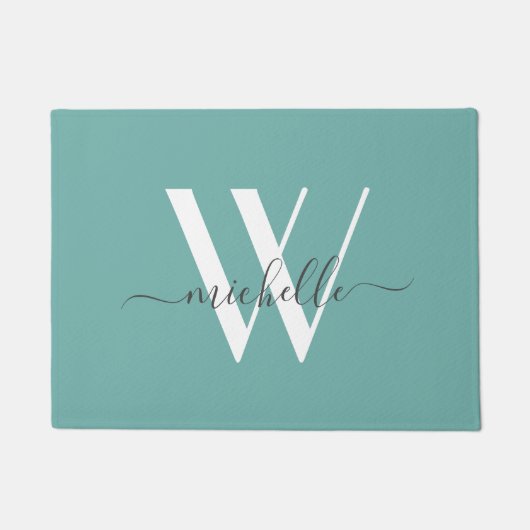 Paillasson Script de nom de monogramme Turquoise élégant (Devant)