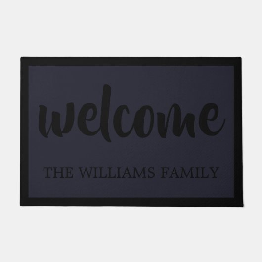 Paillasson Script moderne Bienvenue Black Navy Blue (Devant)