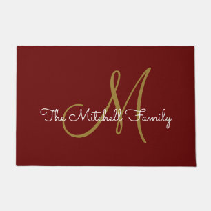 Paillasson Script moderne Monogramme Nom de famille Bourgogne
