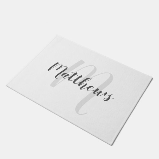 Paillasson Script moderne Monogramme personnalisé et nom de f (Incliné)