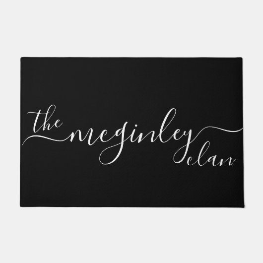 Paillasson Script moderne Nom de famille Noir Blanc (Devant)