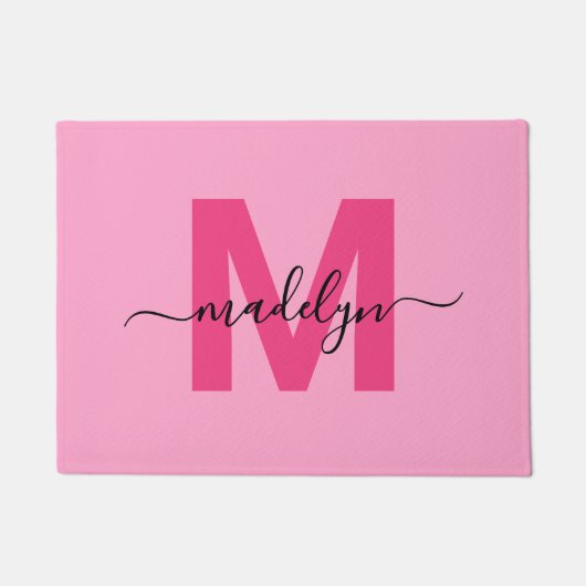 Paillasson Script rose moderne Nom initial du monogramme (Devant)